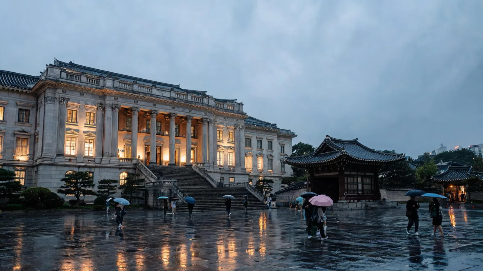 The Western-style architecture of Deoksugung's Seokjojeon at night