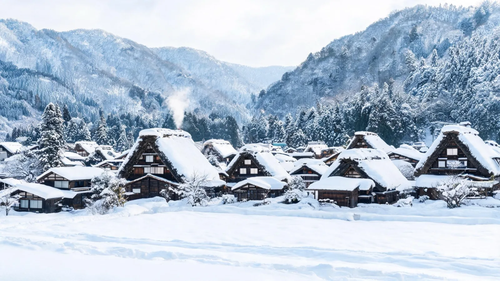 Snow scenery of the gassho-zukuri village of Shirakawa-go