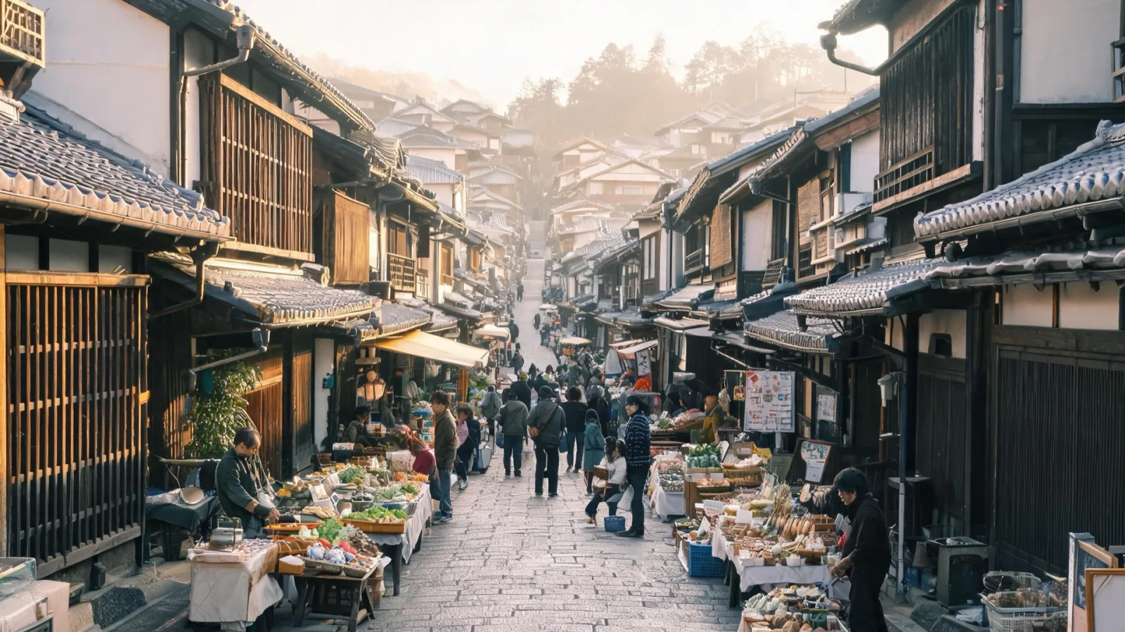 The wooden shopfronts of Takayama's Old Town