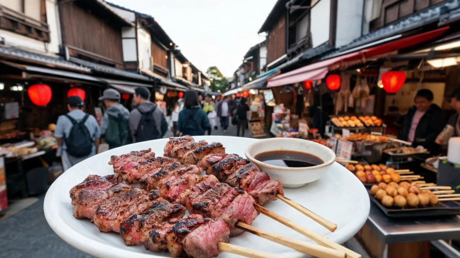 Hida beef skewer street food in Takayama