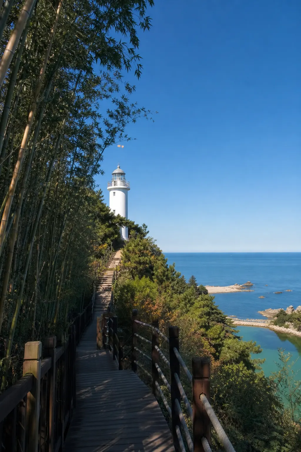 迎琴亭岩岸與海上亭子的景色