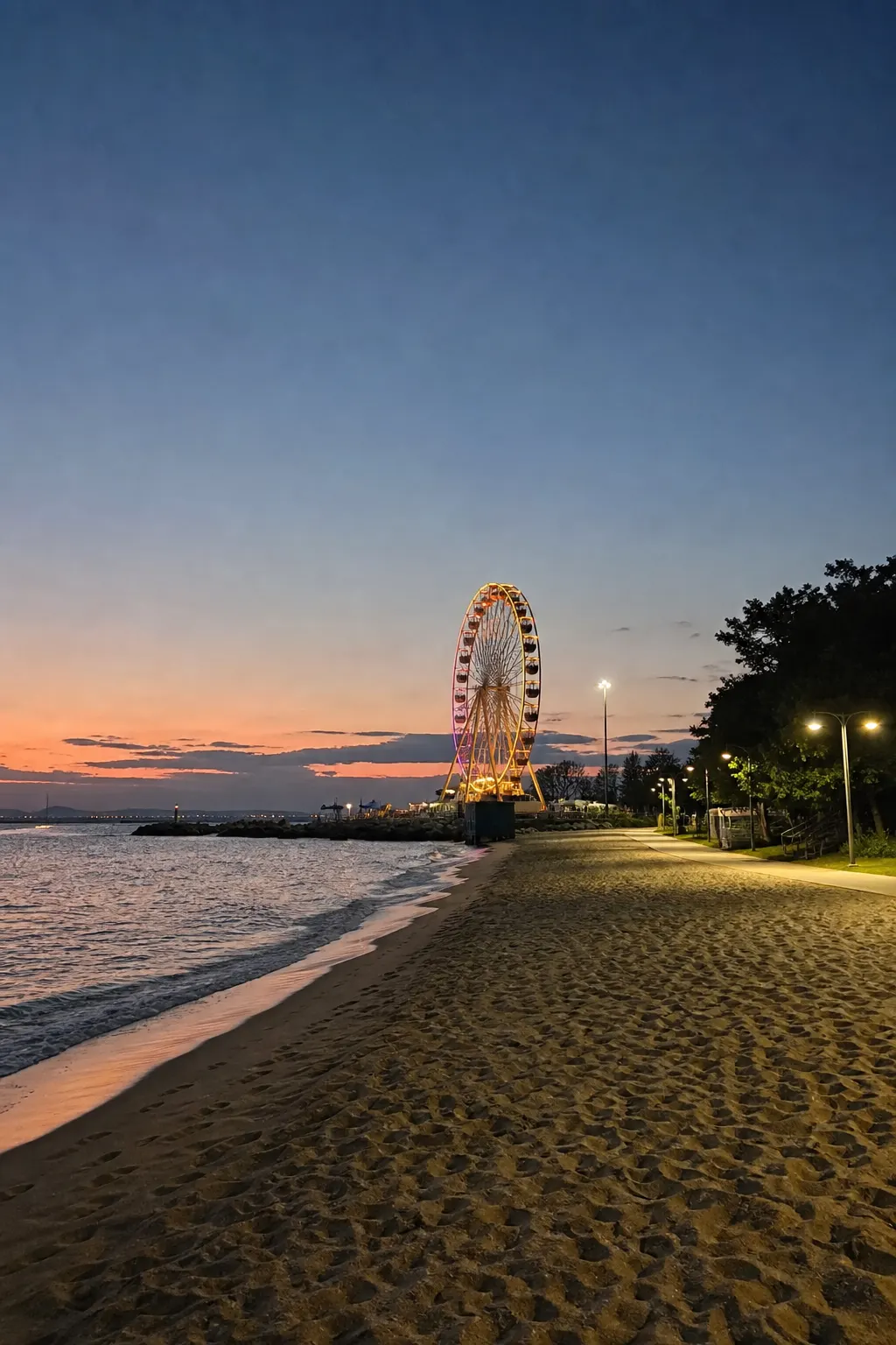束草海水浴場夜間海岸的示意景色