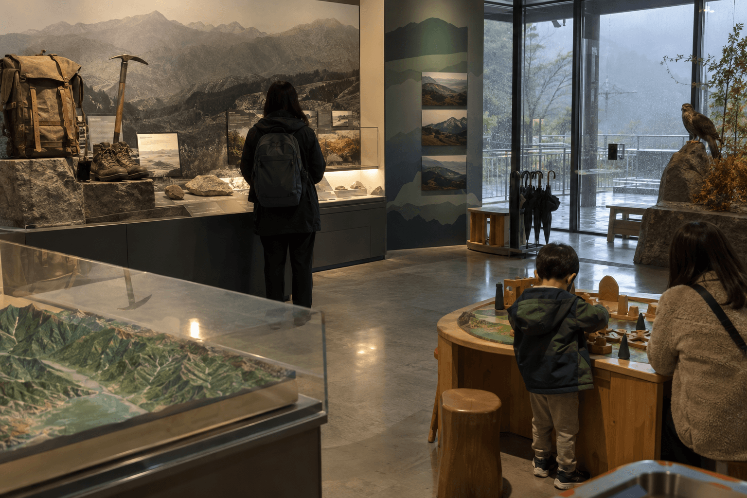 An example of the indoor exhibition space of a mountain museum