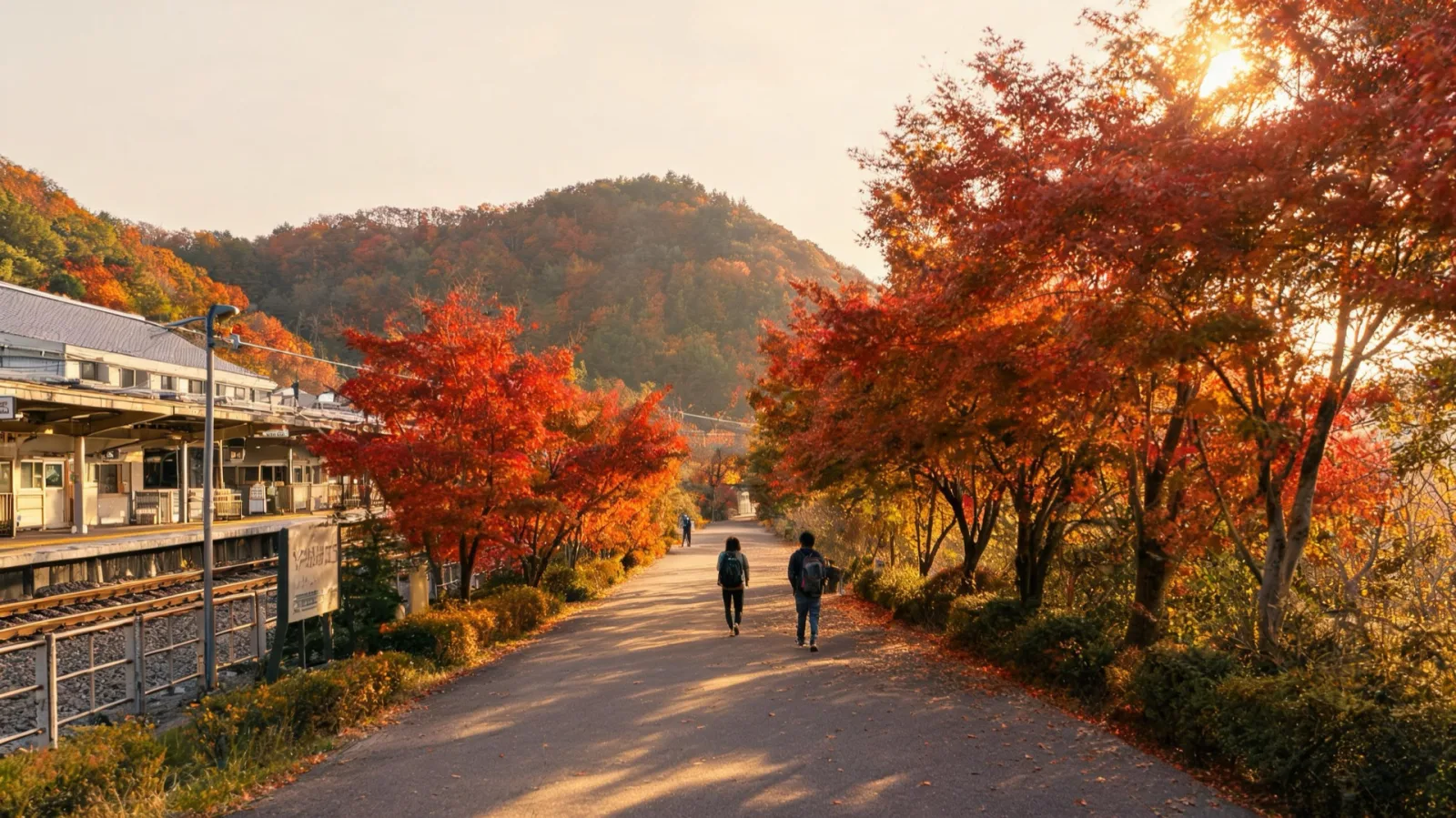 The foliage road leading on foot from Soyosan Station, the terminus of Subway Line 1
