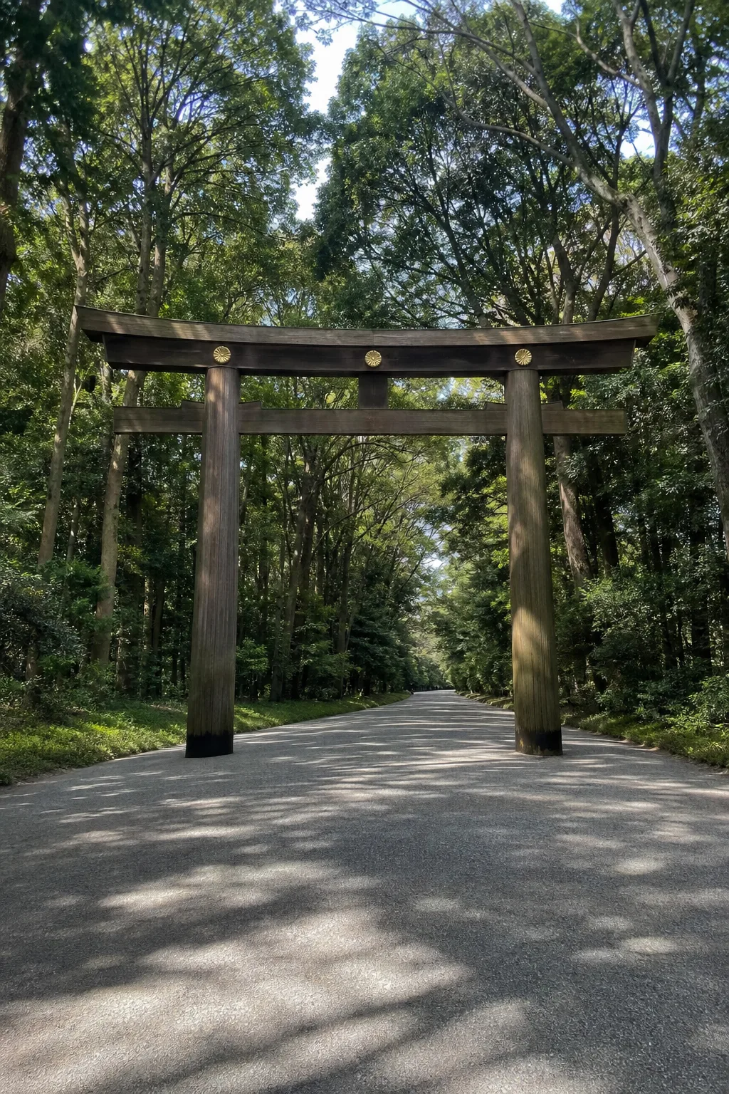 AI illustration of a forest approach and torii gate inspired by Meiji Jingu