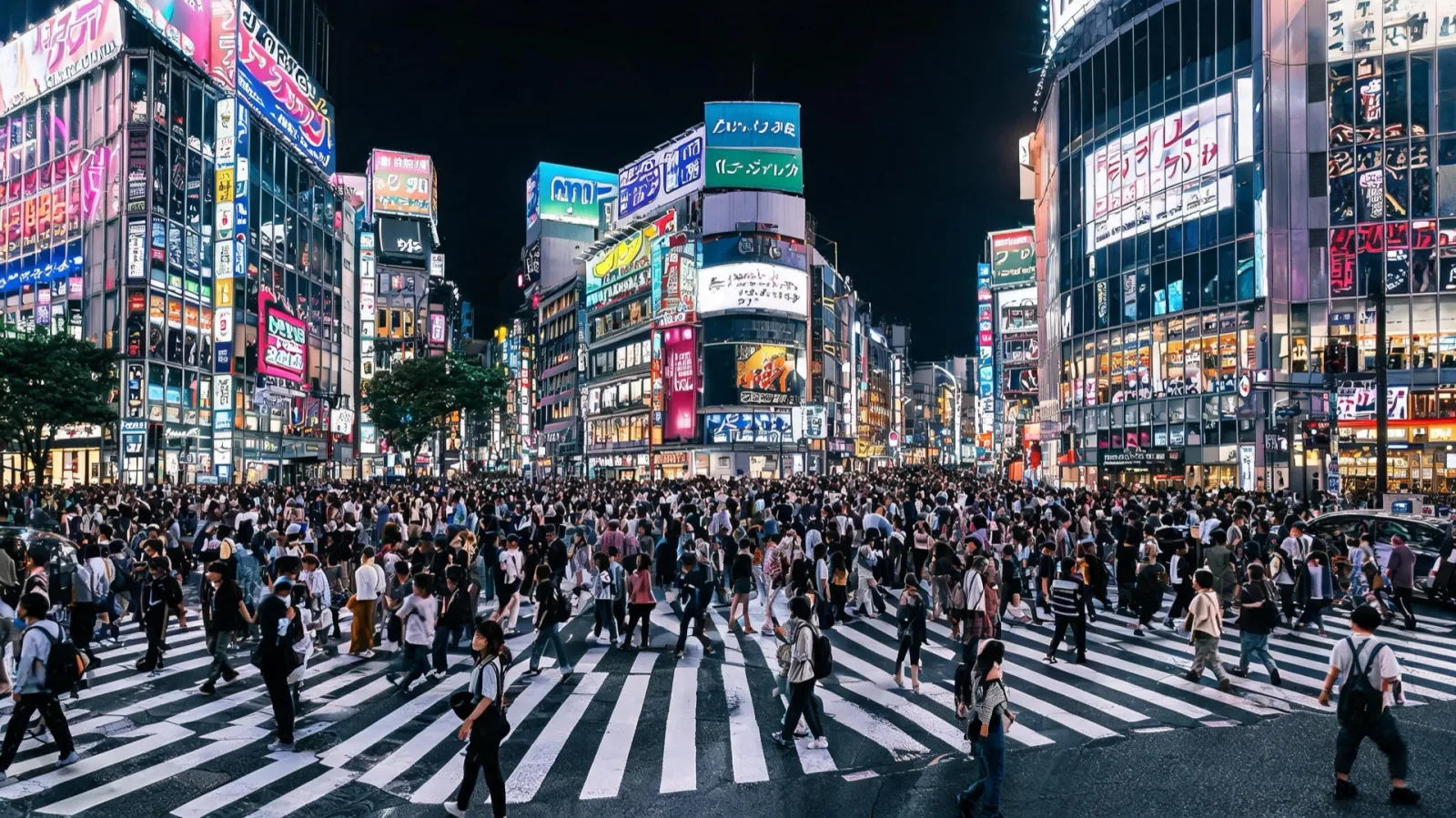 Shibuya Scramble Crossing at night