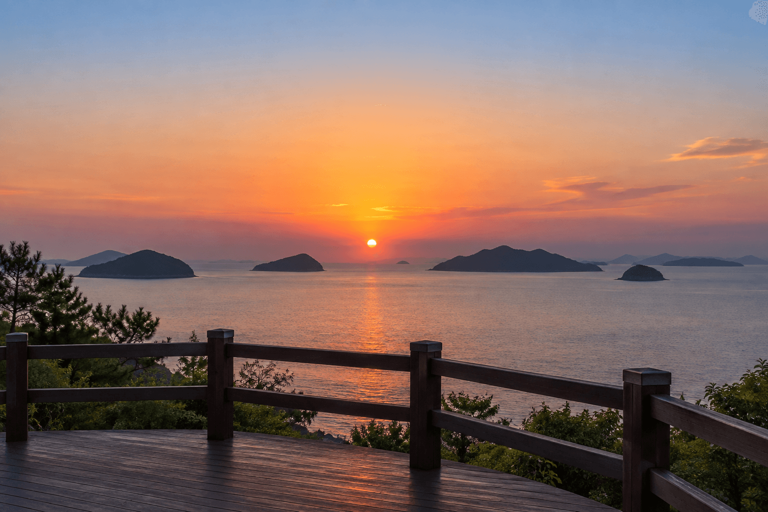 Example scene of the Dara Park sunset and the Hallyeosudo islands