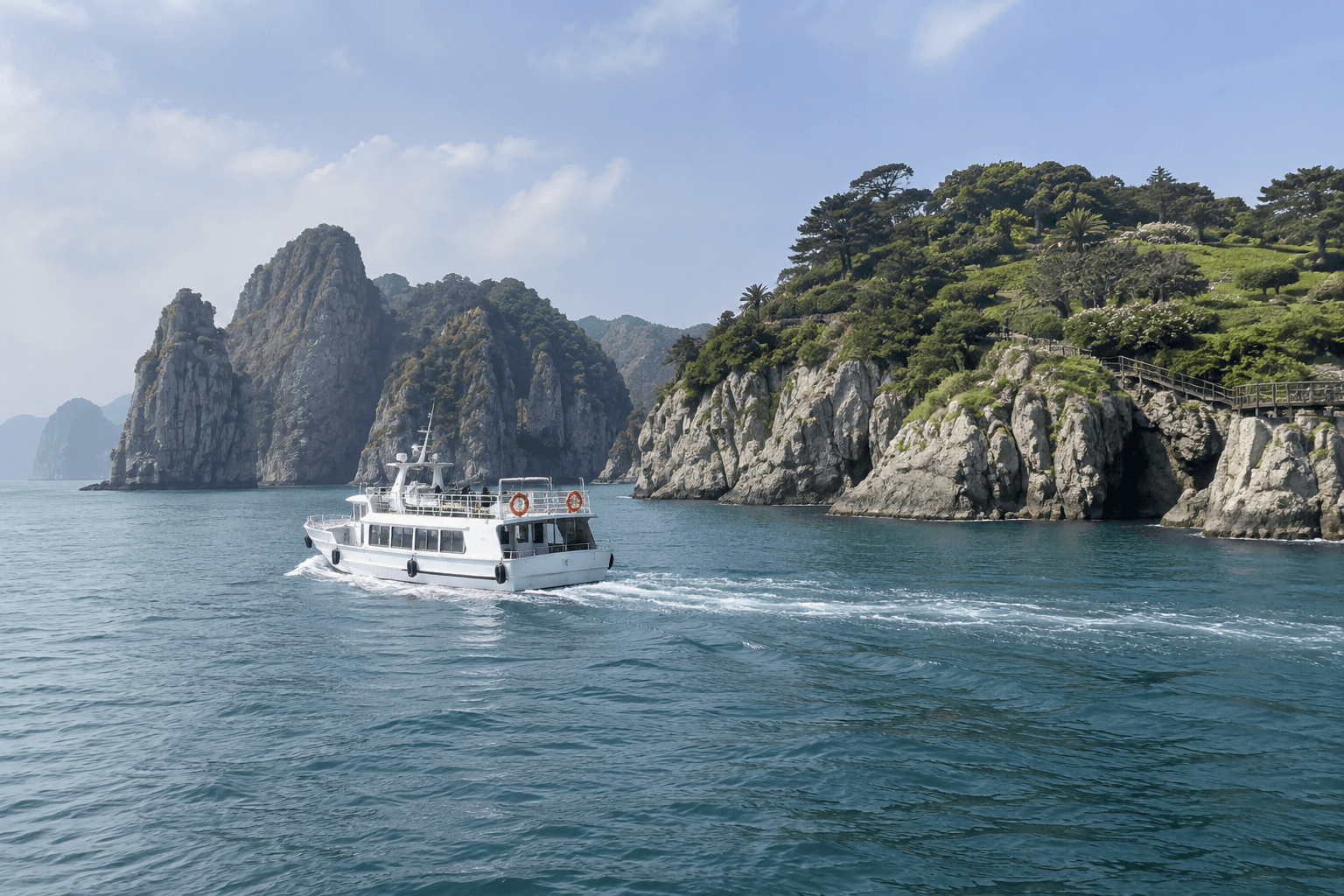 Example scene of an Oedo cruise boat on the sea off Geoje