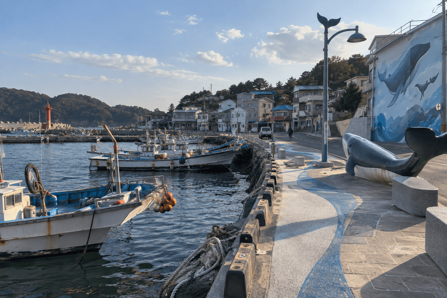 Example image of the sea around Jangsaengpo harbor and its whale-culture street