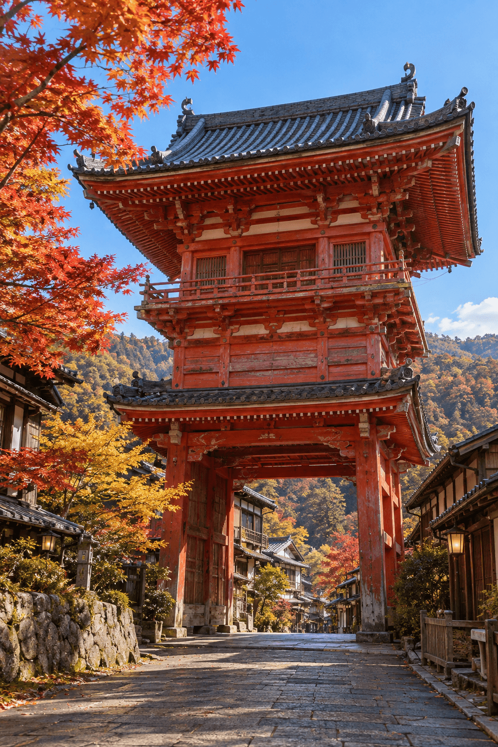 武雄溫泉樓門與溫泉街場景示意