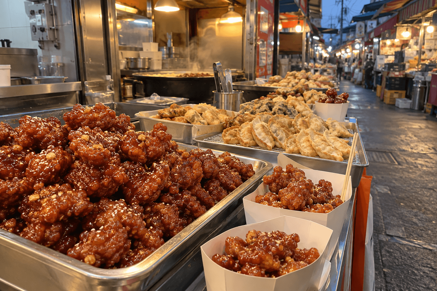 Example image of the food alley atmosphere at Wonju Jungang Market