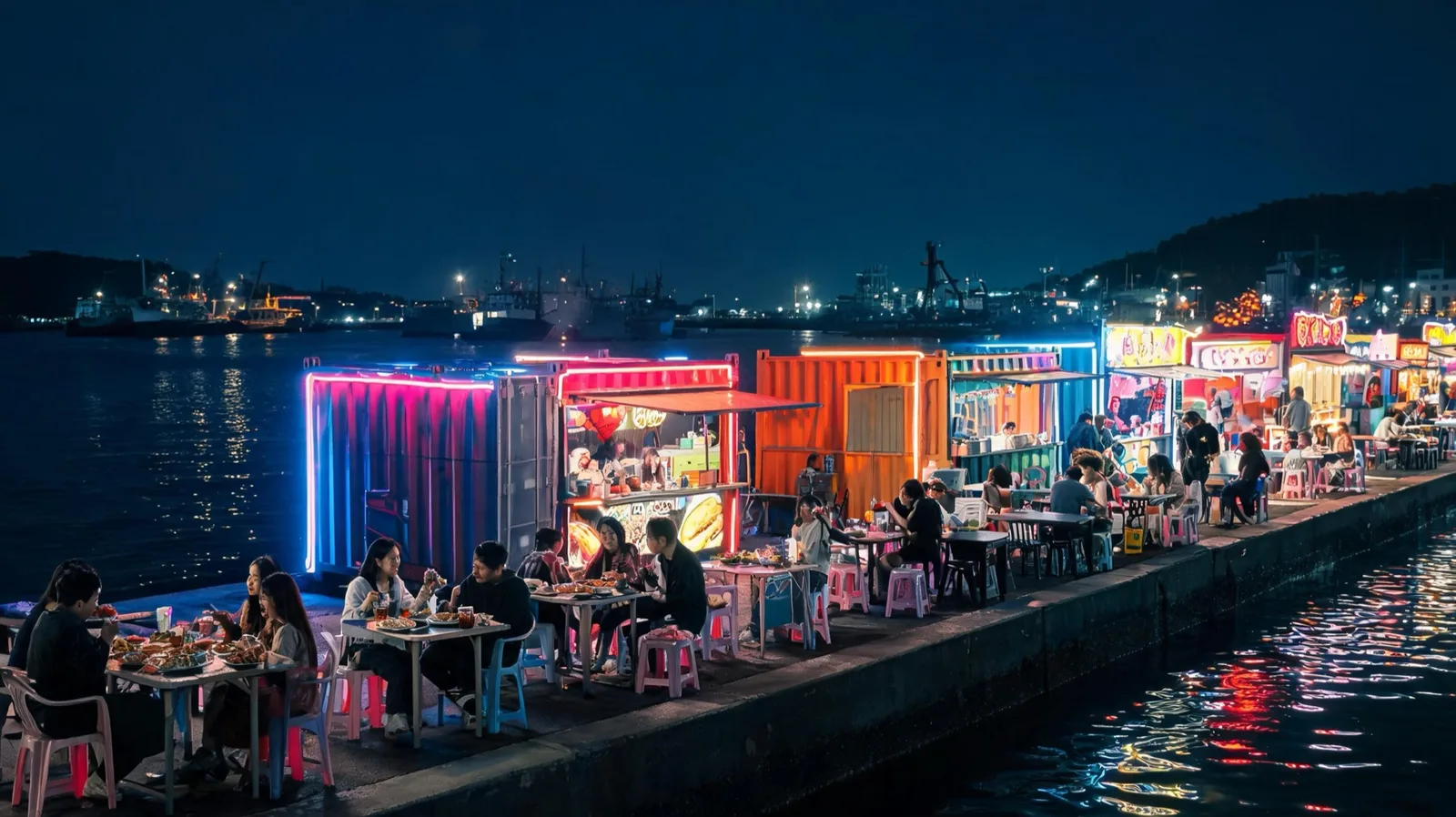 AI-generated travel image representing Yeosu at night
