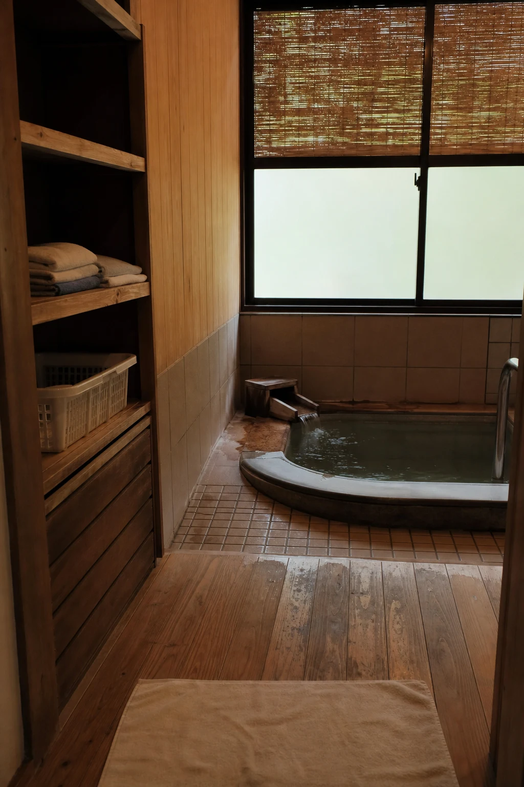 Small private bath, illustrative scene