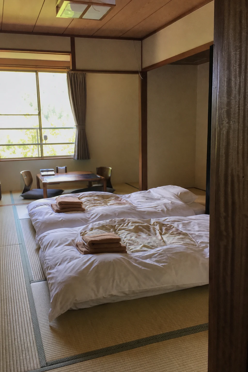 Futons in a tatami room, illustrative scene