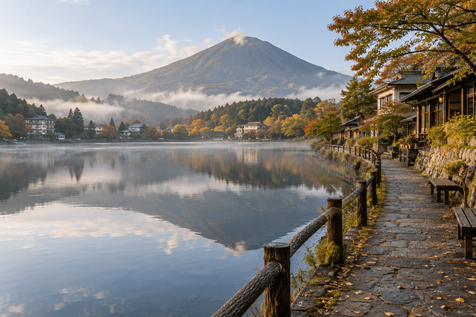 Example autumn scene at Lake Kinrin in Yufuin
